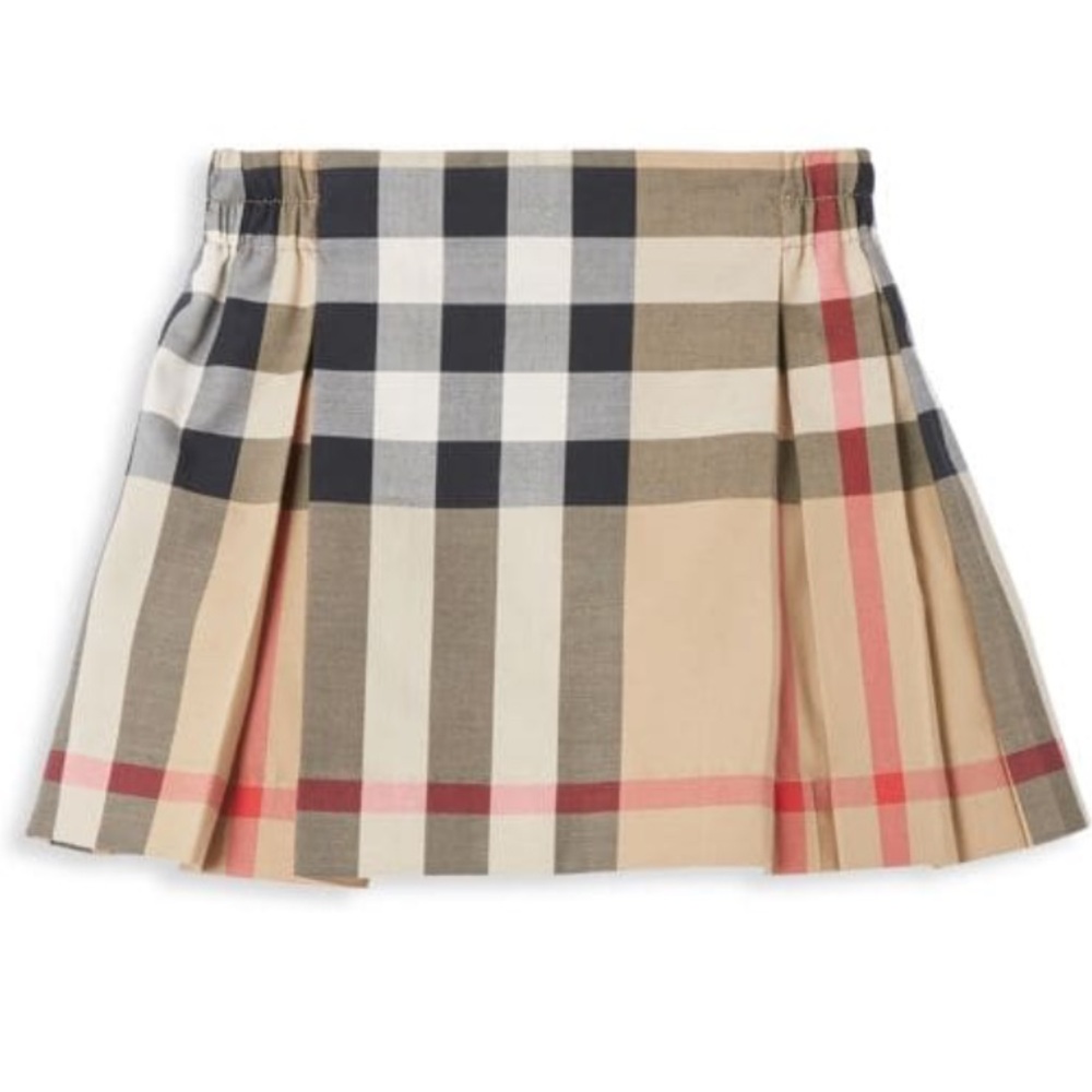 Baby Girls Burberry Check Stretch Cotton Pleated Skirt, Size 18 Months